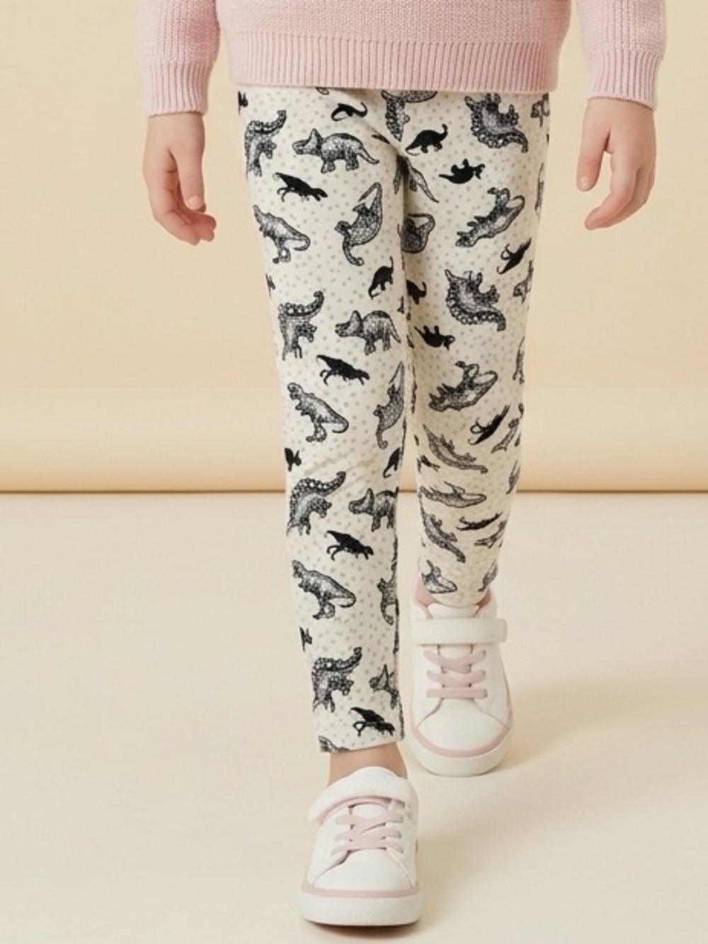 NWT Dot Dot Smile Toddler Girls/Boys White/Black Dinosaur Leggings - Size 2T